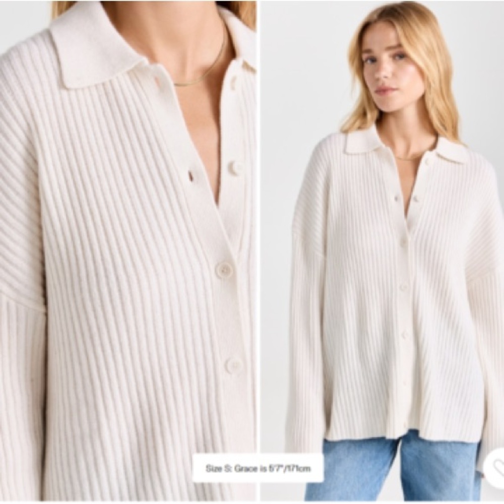 Reformation Cream Ribbed Cardigan